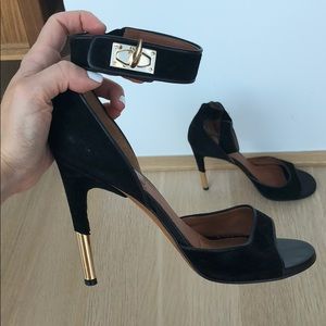Givenchy Black Suede Shark Lock Sandals 39.5